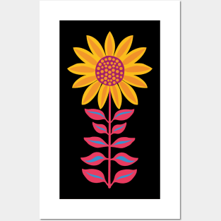 Sunflower - pink and yellow graphic design by Cecca Designs Posters and Art